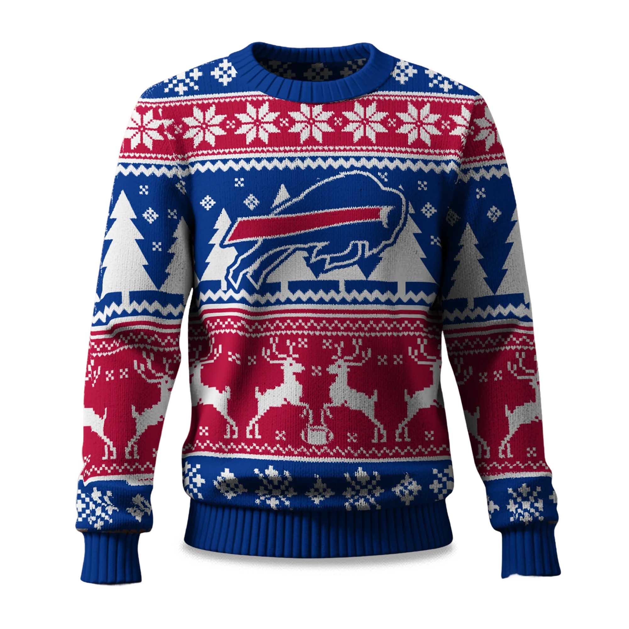 2025 Christmas Bills Reindeer Football Ugly Sweater 2025 Christmas Bills Reindeer Football Ugly Sweater