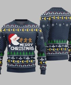 2025 Christmas Bold Pacman Santa Ghost Hunt Ugly Christmas Sweater