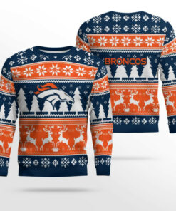 2025 Christmas Broncos Reindeer Football Ugly Sweater
