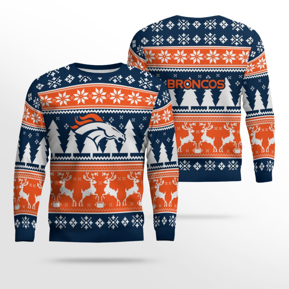 2025 Christmas Broncos Reindeer Football Ugly Sweater 2025 Christmas Broncos Reindeer Football Ugly Sweater
