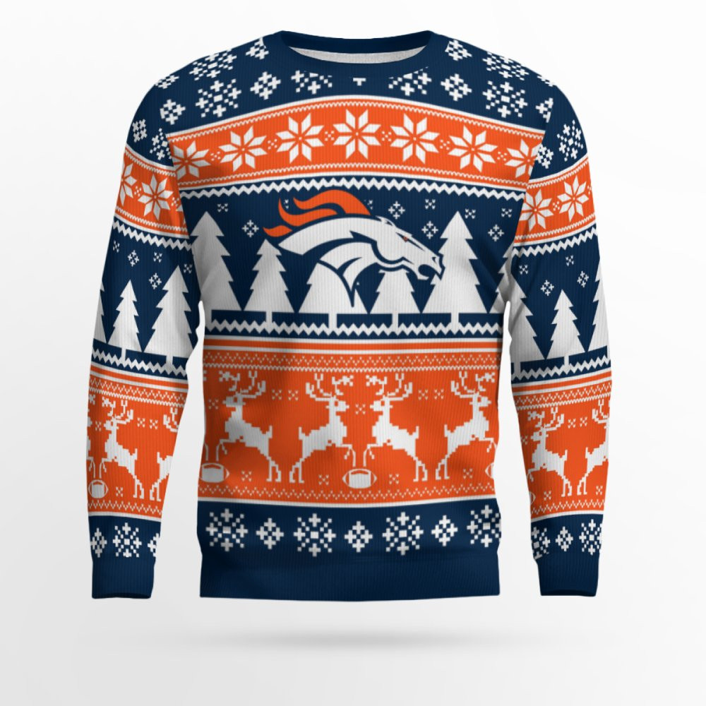 2025 Christmas Broncos Reindeer Football Ugly Sweater 2025 Christmas Broncos Reindeer Football Ugly Sweater