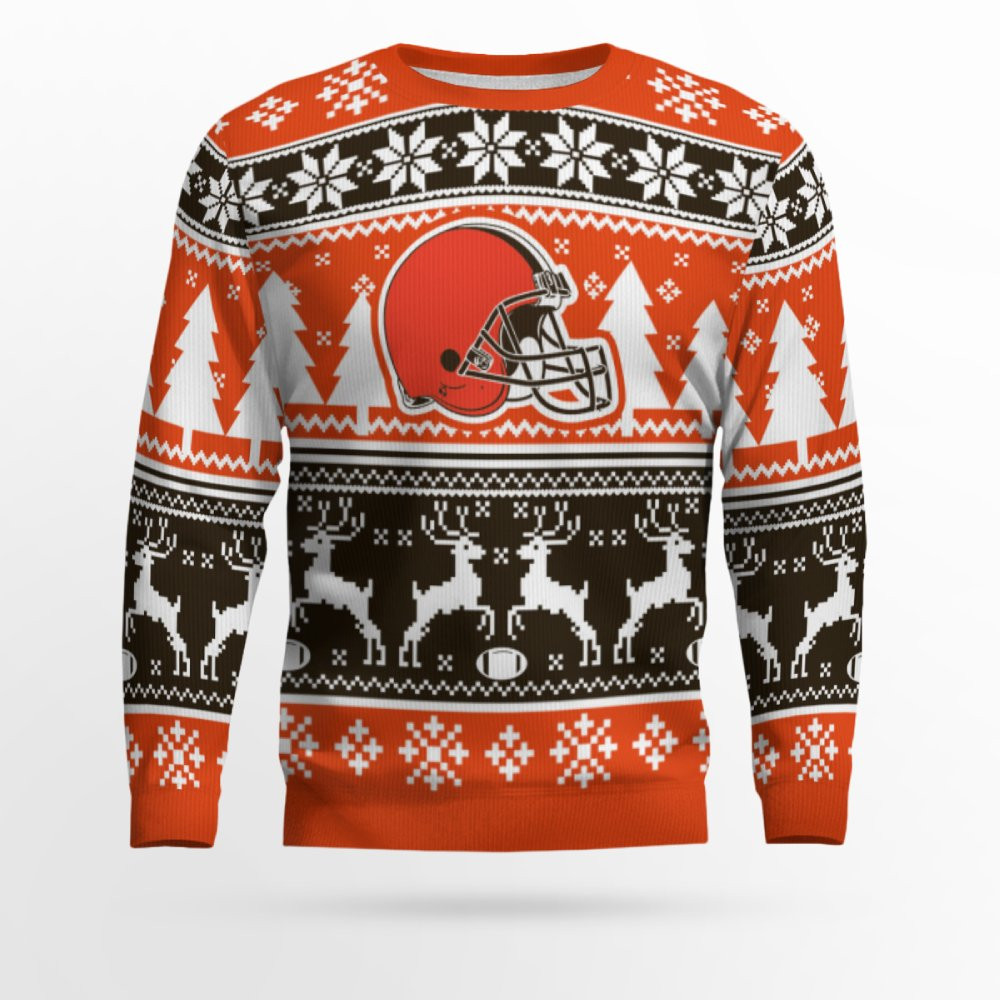 2025 Christmas Browns Reindeer Football Ugly Sweater 1