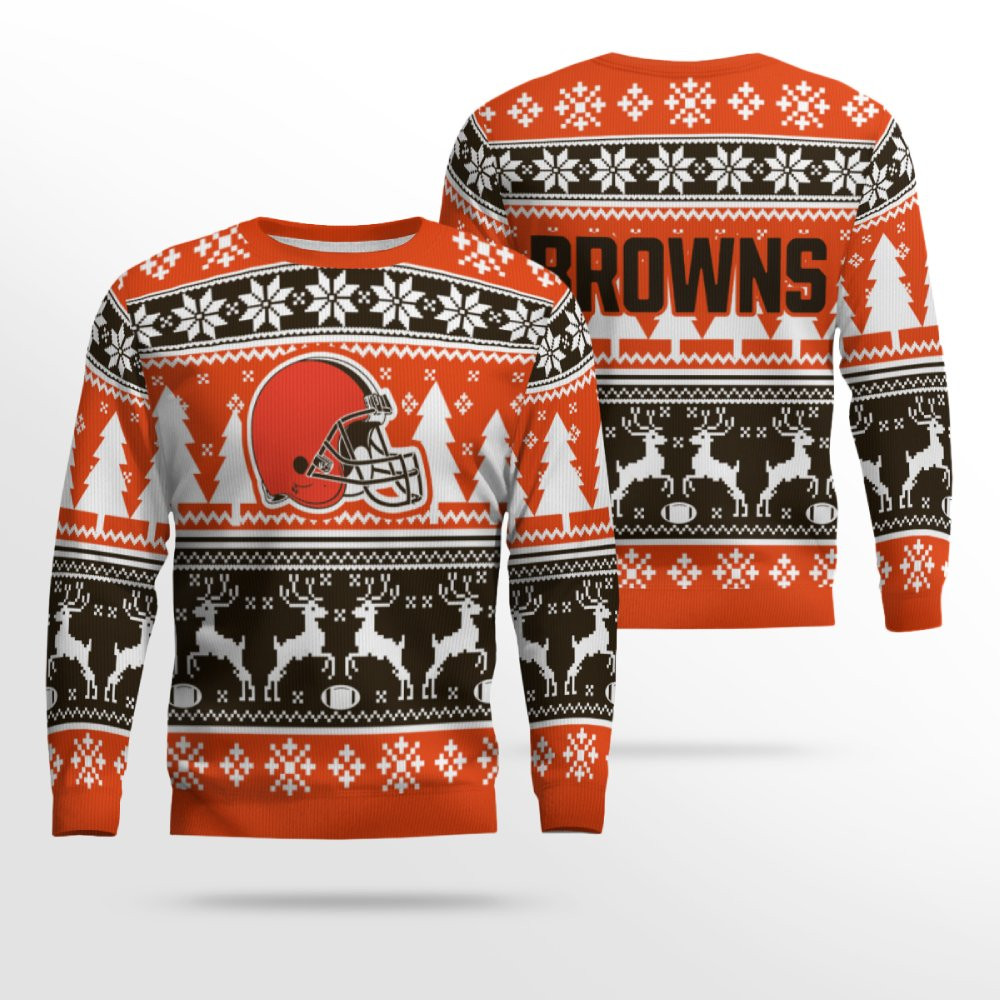 2025 Christmas Browns Reindeer Football Ugly Sweater 2025 Christmas Browns Reindeer Football Ugly Sweater
