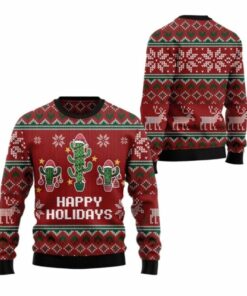 2025 Christmas Cactus Happy Holidays Ugly Christmas Sweater