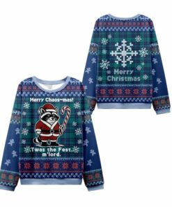 2025 Christmas Candy Raccoon Samurai Ugly Sweater