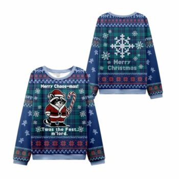 2025 Christmas Candy Raccoon Samurai Ugly Sweater