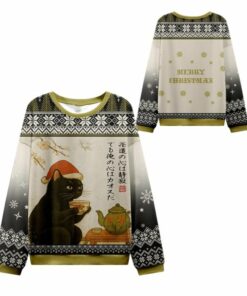 2025 Christmas Cat Drinking Tea Ugly Christmas Sweater