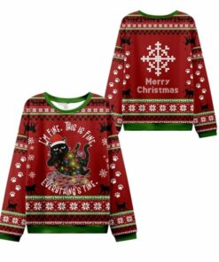 2025 Christmas Cat Everything Is Fine Ugly Sweater