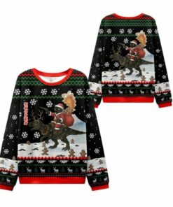 2025 Christmas Cat Riding A Dinosaur Ugly Sweater