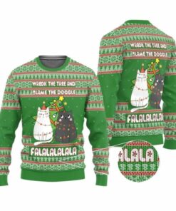 2025 Christmas Cat Wreck The Tree And Blame The Doggle Ugly Christmas Sweater