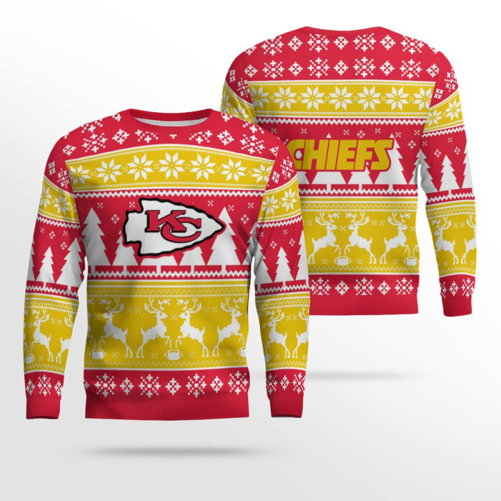 2025 Christmas Chiefs Reindeer Football Ugly Sweater 2025 Christmas Chiefs Reindeer Football Ugly Sweater