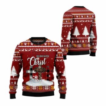 2025 Christmas Christian Begins With Christ Ugly Christmas Sweater