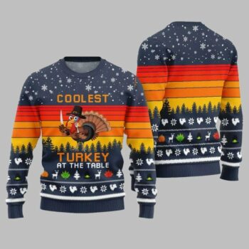 2025 Christmas Coolest Turkey At The Table Ugly Christmas Sweater
