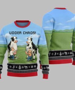 2025 Christmas Cow Udder Chaos Ugly Christmas Sweater