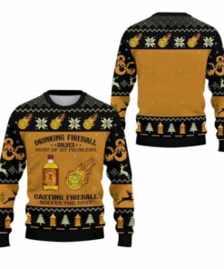 2025 Christmas DND Drinking Fireball Solves Most Of Problems Ugly Sweater