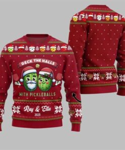 2025 Christmas Deck The Halls Pickleballs Ugly Sweater