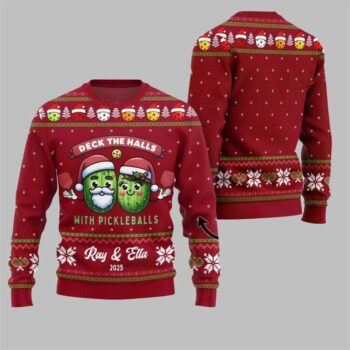 2025 Christmas Deck The Halls Pickleballs Ugly Sweater