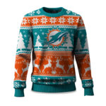 2025 Christmas Dolphins Reindeer Football Ugly Sweater