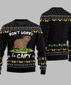 2025 Christmas Dont Worry Be Capy Ugly Christmas Sweate Black