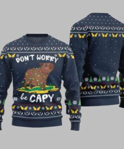 2025 Christmas Dont Worry Be Capy Ugly Christmas Sweate Navy