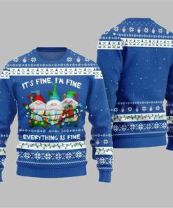2025 Christmas Everything Is Fine Gnome Ugly Sweater Blue
