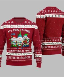 2025 Christmas Everything Is Fine Gnome Ugly Sweater Red