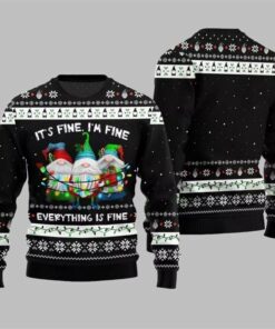 2025 Christmas Everything Is Fine Gnome Ugly Sweater Black