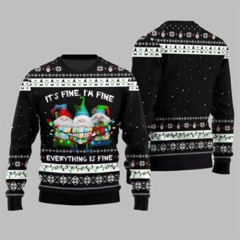 2025 Christmas Everything Is Fine Gnome Ugly Sweater Black