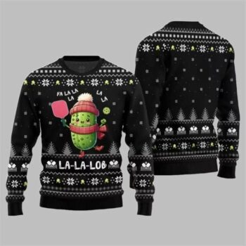 2025 Christmas Fa La Lob Pickleball Ugly Sweater Black