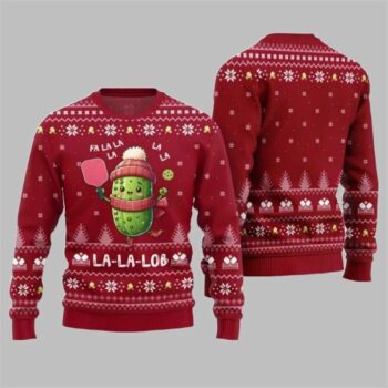 2025 Christmas Fa La Lob Pickleball Ugly Sweater Red