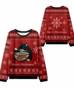 2025 Christmas Fat Cat Eating Ramen Ugly Sweater