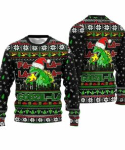 2025 Christmas Godzila Falalalala Ugly Christmas Sweater