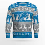 2025 Christmas Lions Reindeer Football Ugly Sweater