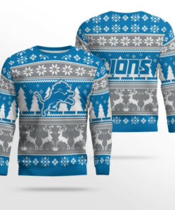 2025 Christmas Lions Reindeer Football Ugly Sweater
