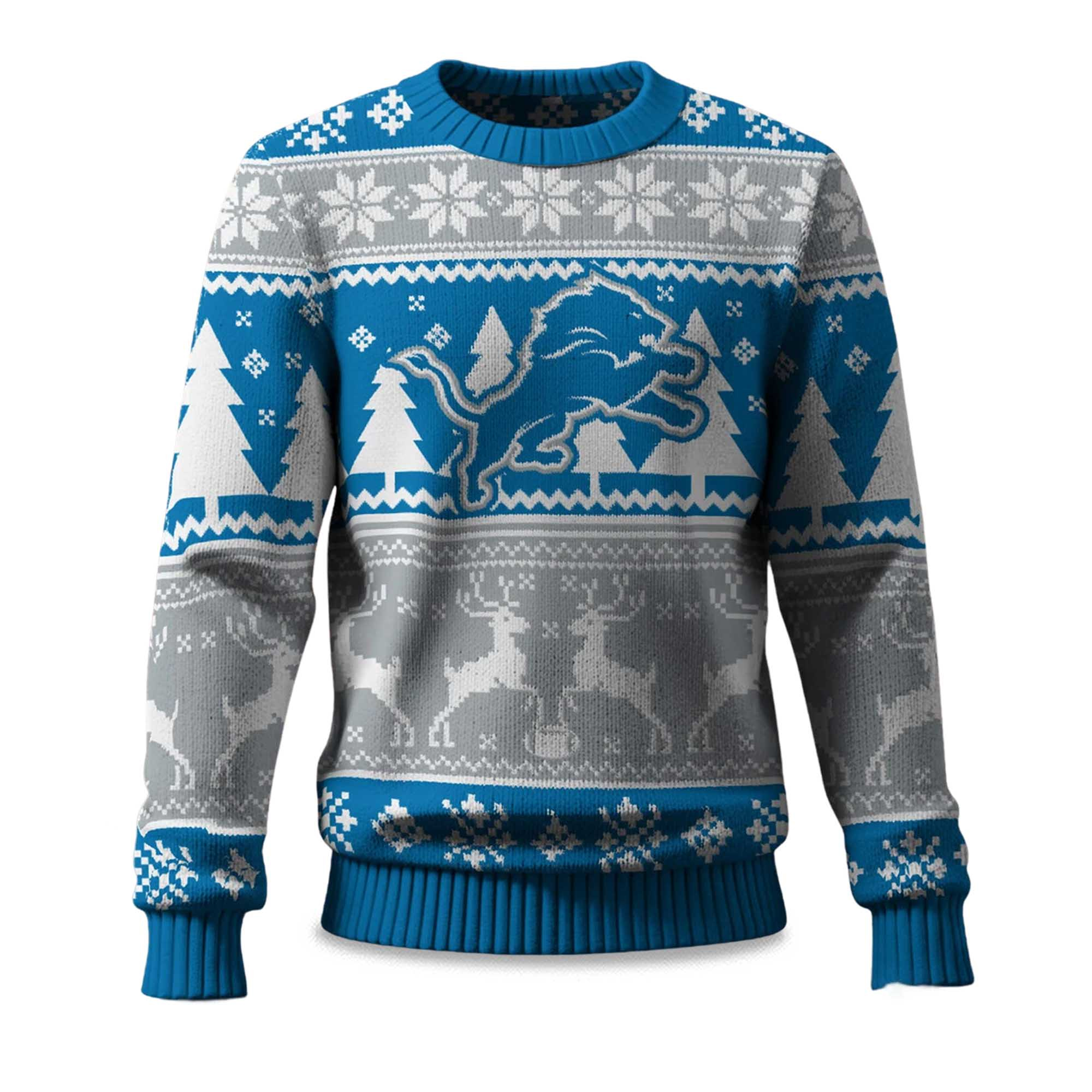 2025 Christmas Lions Reindeer Football Ugly Sweater 2025 Christmas Lions Reindeer Football Ugly Sweater