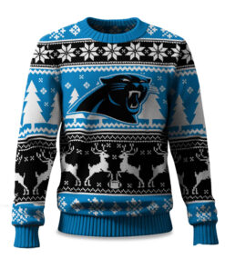 2025 Christmas Panthers Reindeer Football Ugly Sweater