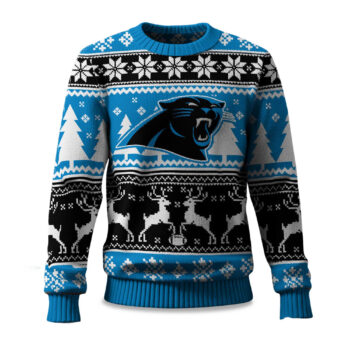 2025 Christmas Panthers Reindeer Football Ugly Sweater