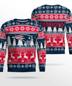 2025 Christmas Patriots Reindeer Football Ugly Sweater