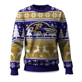 2025 Christmas Ravens Reindeer Football Ugly Sweater