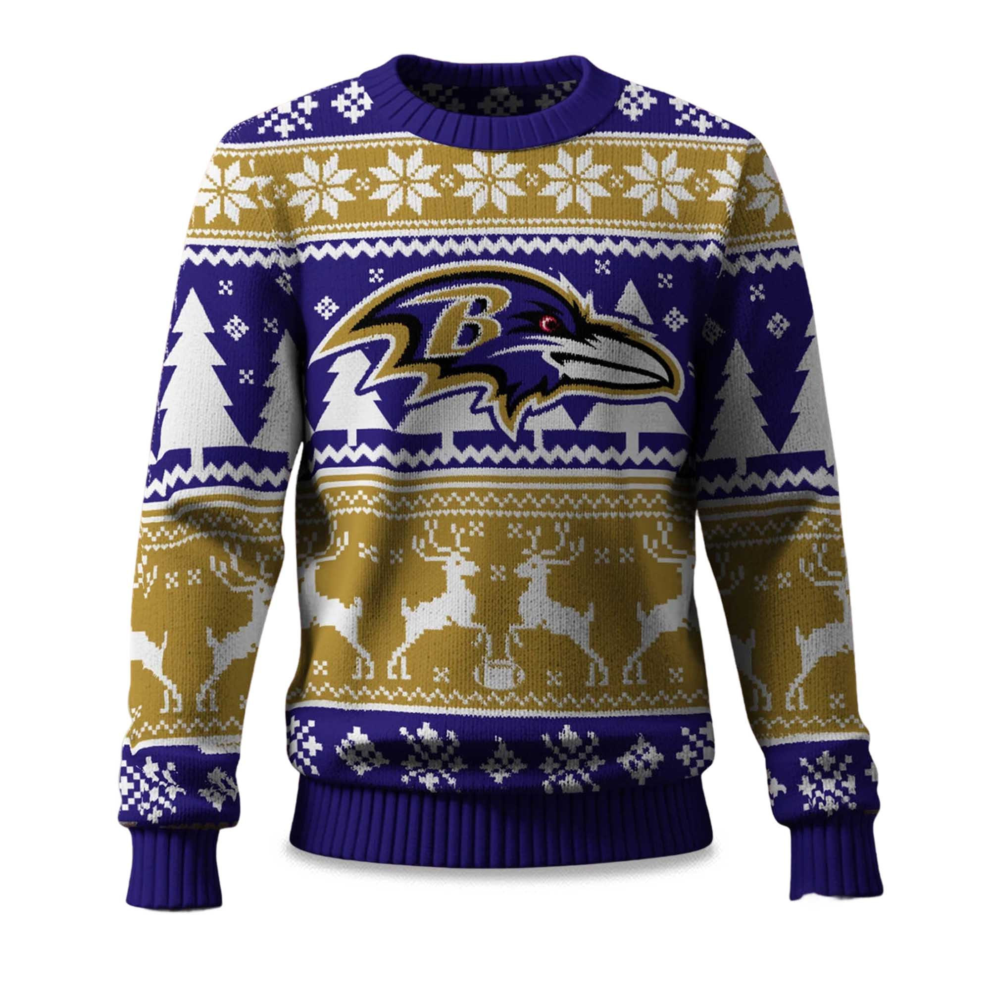 2025 Christmas Ravens Reindeer Football Ugly Sweater 2025 Christmas Ravens Reindeer Football Ugly Sweater
