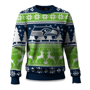 2025 Christmas Seahawks Reindeer Football Ugly Sweater