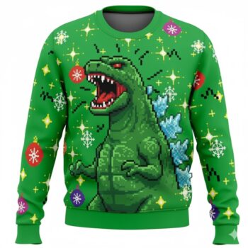 2025 Godzilla Tree Christmas Ugly Sweater Green