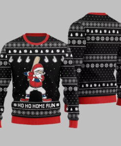 2025 Ho Ho Home Run Funny Baseball Ugly Sweater Christmas-Black
