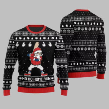 2025 Ho Ho Home Run Funny Baseball Ugly Sweater Christmas-Black