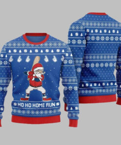 2025 Ho Ho Home Run Funny Baseball Ugly Sweater Christmas-Blue