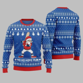 2025 Ho Ho Home Run Funny Baseball Ugly Sweater Christmas-Blue