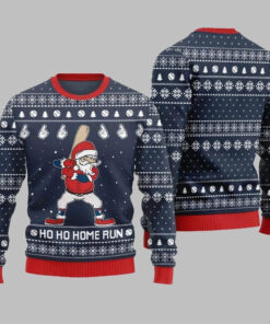 2025 Ho Ho Home Run Funny Baseball Ugly Sweater Christmas-Navy