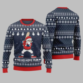 2025 Ho Ho Home Run Funny Baseball Ugly Sweater Christmas-Navy