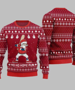 2025 Ho Ho Home Run Funny Baseball Ugly Sweater Christmas-Red
