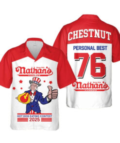 2025 Joey Chestnut 17th Nathan Famous Hot Dog Hawaiian Shirt